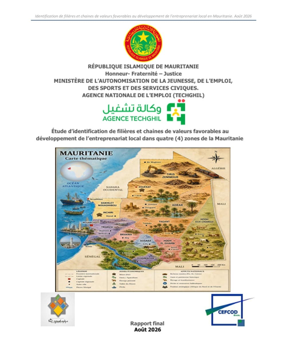 Réalisation d’une étude d’identification de filières et chaines de valeurs favorables au développement de l’entreprenariat local dans quatre (4) zones de la Mauritanie